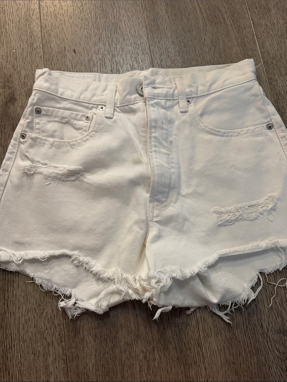 Moussy White Distressed High-Rise Denim Shorts